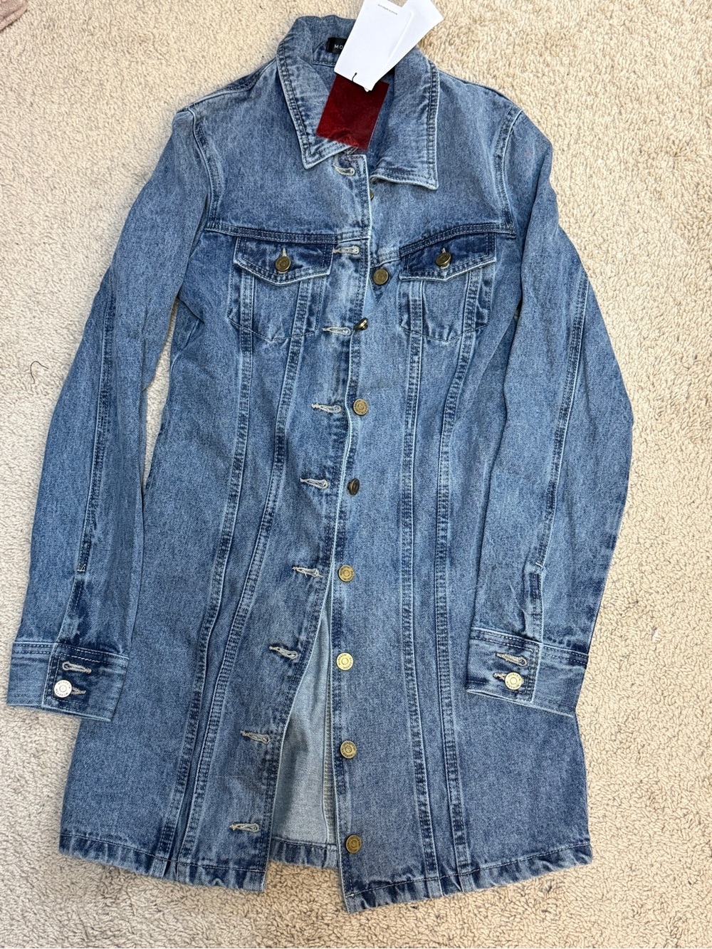 Long Denim Button-Up Jacket Dress - Blue